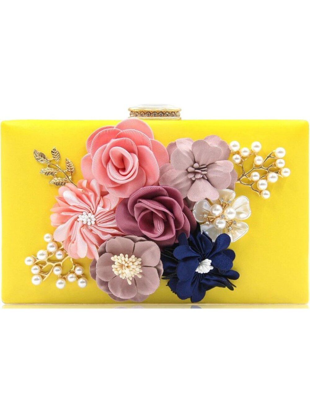 Women's Yellow Floral Clutch Purse Wedding Rhinestone Prom Party Evening Bag